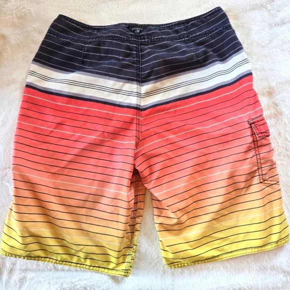 O'Neilll 32" Vintage Black Umbre Orange.Striped Board Shorts Old School Y2K - Picture 6 of 7